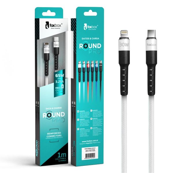 CABLE FOXBOX ROUND PRO 1.25M LIGHTNING TYPEC. COLOR BLANCO