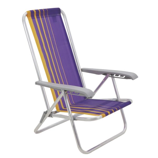 SILLA DE PLAYA TRAMONTINA BALI BAJA RECLINABLE DE ALUMINIO CON ASIENTO LILA Y AMARILLO - T929004