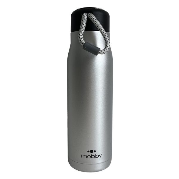 BOTELLA DEPORTIVA 550ML D.PARED CUERDA PLATA MOBBY 600002-03