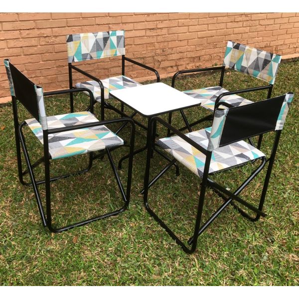 JUEGO DE SILLONES METALPLAST DIRECTOR 4 SILLAS 030 GEOMÉTRICO TURQUESA + MESITA 