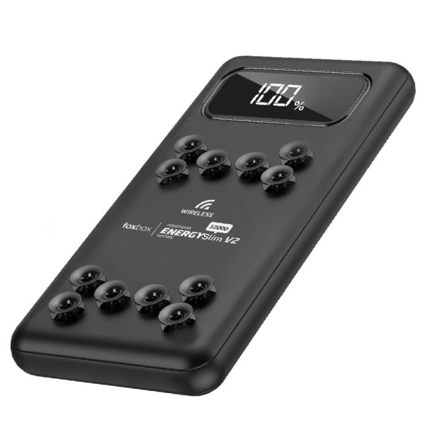 CARGADOR POWER BANK FOXBOX ENERGY SLIM WIRELESS V2 12000. NEGRO
