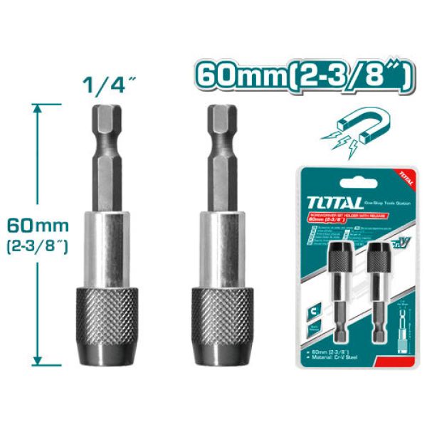 EXTENSION PORTAPUNTAS DESTORNILLADOR 60MM CON LIBERACION 2 PZS TOTAL