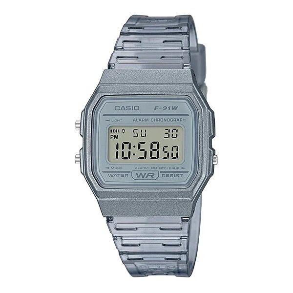 RELOJ CASIO CON MALLA DE CAUCHO GRIS TRANSLUCIDO F-91WS-8DF