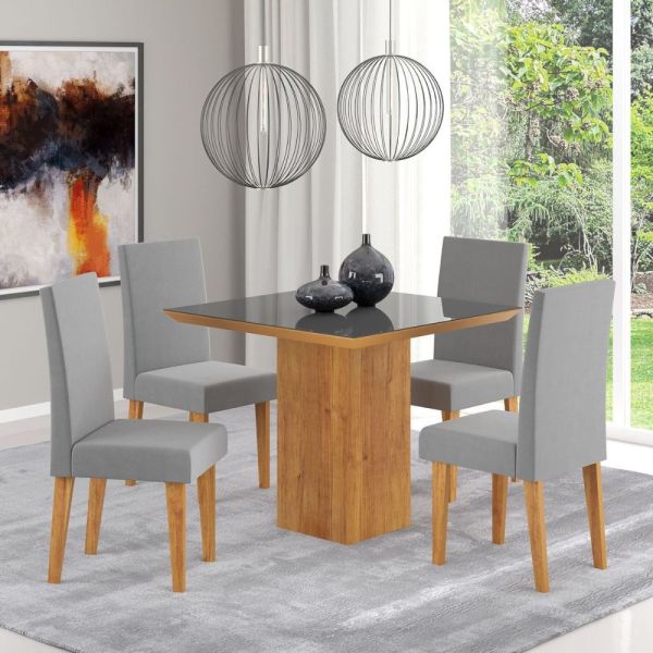 JUEGO DE COMEDOR ACACIA C/ 4 SILLAS MEL GRAFITI GRIS