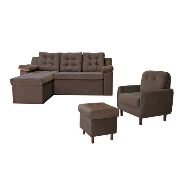 SOFA ABBA RAVENA MARRON OSCURO + POLTRONA + PUFF 871/401