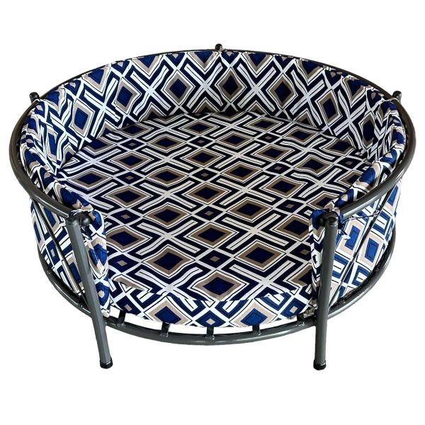 CAMA PARA MASCOTAS EXTRA GRANDE DISEÑO ROMBO AZUL METAL PLAST COD:485