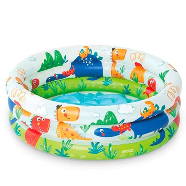 PISCINA INFLABLE REDONDA DE 3 ANILLOS DINOSAURIO INTEX 61X22CM 28L I57106