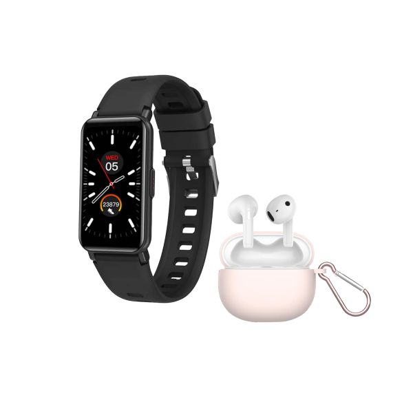 COMBO RELOJ ARGOM TECH SMART WATCH B20 NEGRO + AURICULAR E56 ROSA RT690292