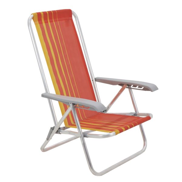 SILLA DE PLAYA TRAMONTINA BALI BAJA RECLINABLE DE ALUMINIO CON ASIENTO NARANJA Y AMARILLO - T929002