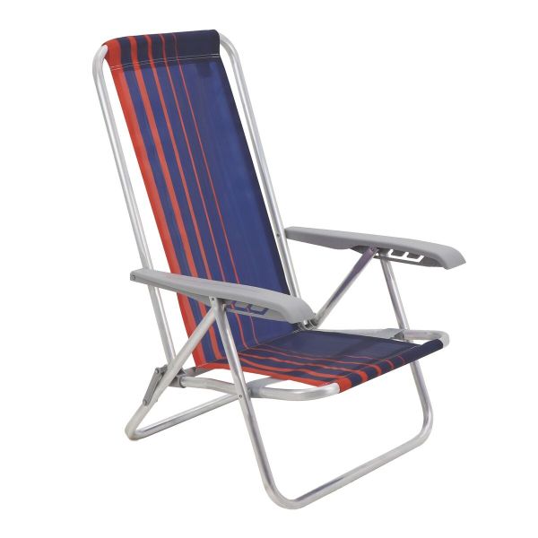 SILLA DE PLAYA RECLINABLE TRAMONTINA BALI BAJA EN ALUMINIO CON ASIENTO AZUL OSCURO Y NARANJA T929001