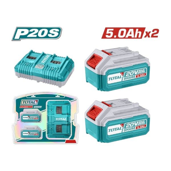 BATERIA 5AH 2 PZS Y CARGADOR 2 PUERTOS 20V4A  TOTAL