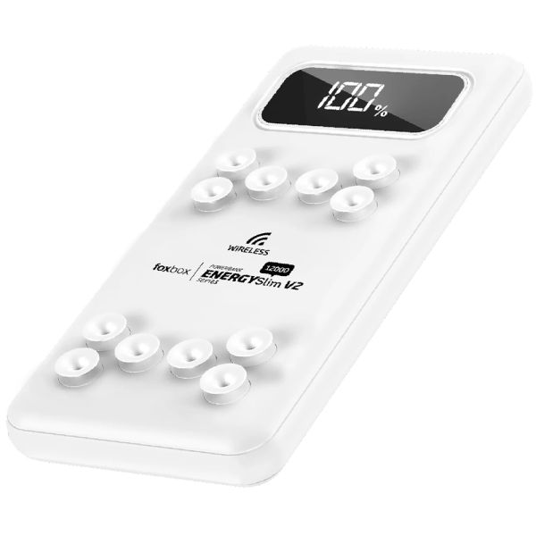 CARGADOR POWER BANK FOXBOX ENERGY SLIM WIRELESS V2 12000. BLANCO