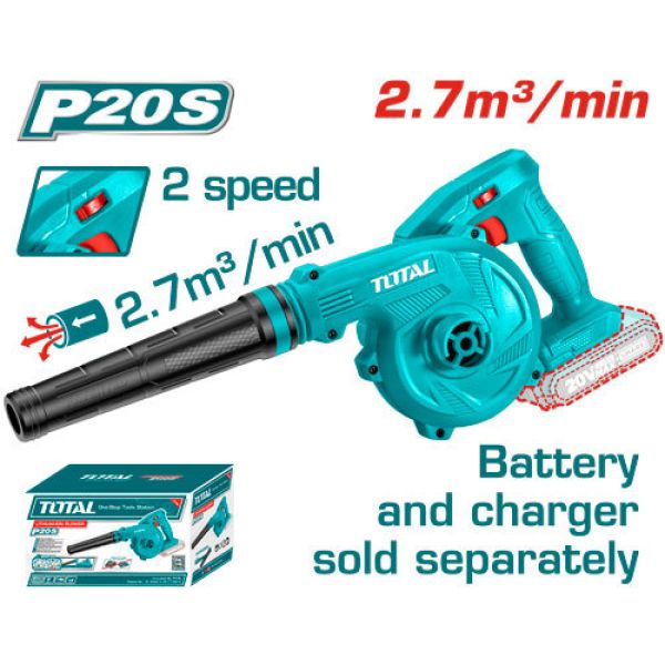 SOPLADOR A BATERÍA TOTAL 20V – VELOCIDAD AJUSTABLE 2.7M/MIN 