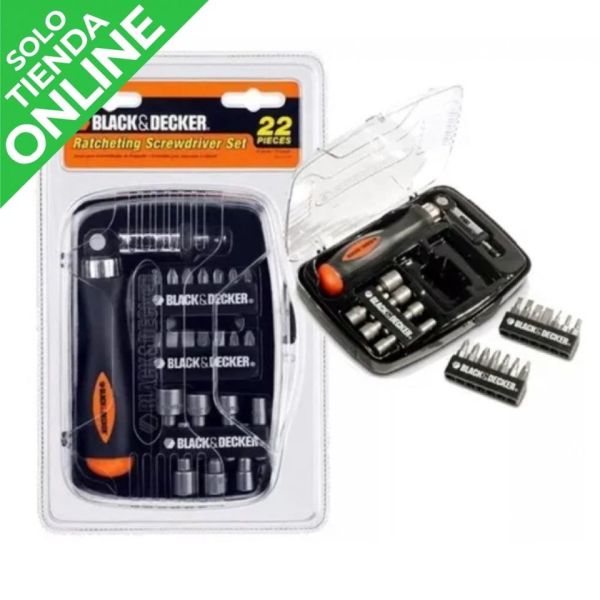 SET PUNTAS + DESTORNILLADOR BLACK&DECKER 22 PIEZAS 71922-22PZ B05258