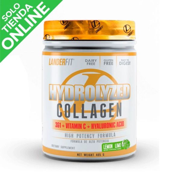 SUPLEMENTO HYDROLYZED COLLAGEN POWDER LEMON LIME LANDERFIT + ACIDO HIALURONICO + VITAMINA C