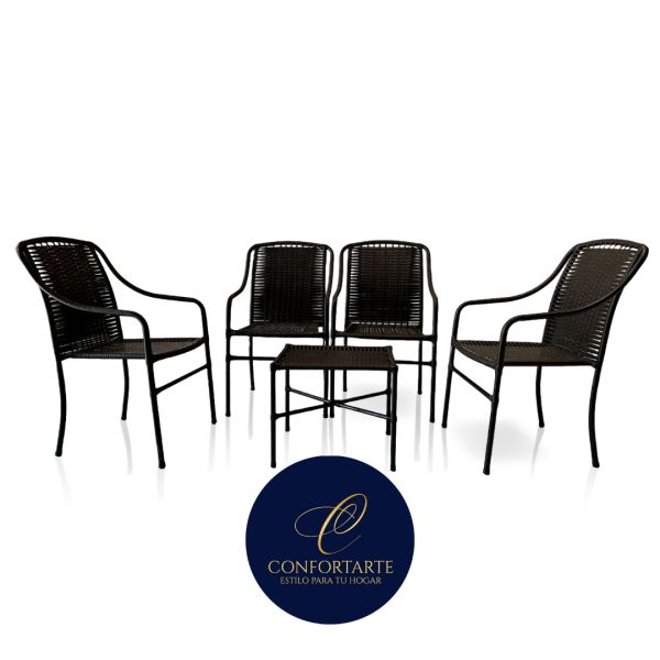JUEGO DE SILLON HAVIA  RATTAN TABACO OSCURO 4 SILLAS + MESITA  CONFORTARTE