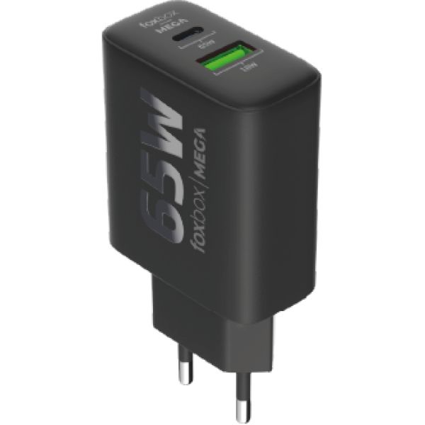 CARGADOR DE PARED GAN 65W FOXBOX MEGA. NEGRO