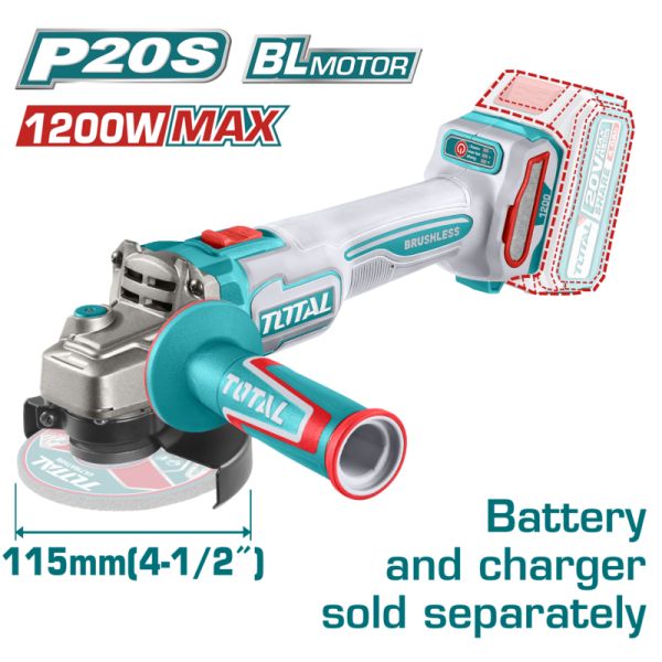 AMOLADORA A BATERIA 20V BL 115MM 1200W MAX SIN BAT TOTAL TAGLI221153 