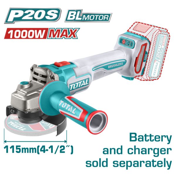 AMOLADORA A BATERIA 20V 115MM 1000W MAX SIN BAT TOTAL TAGLI27153