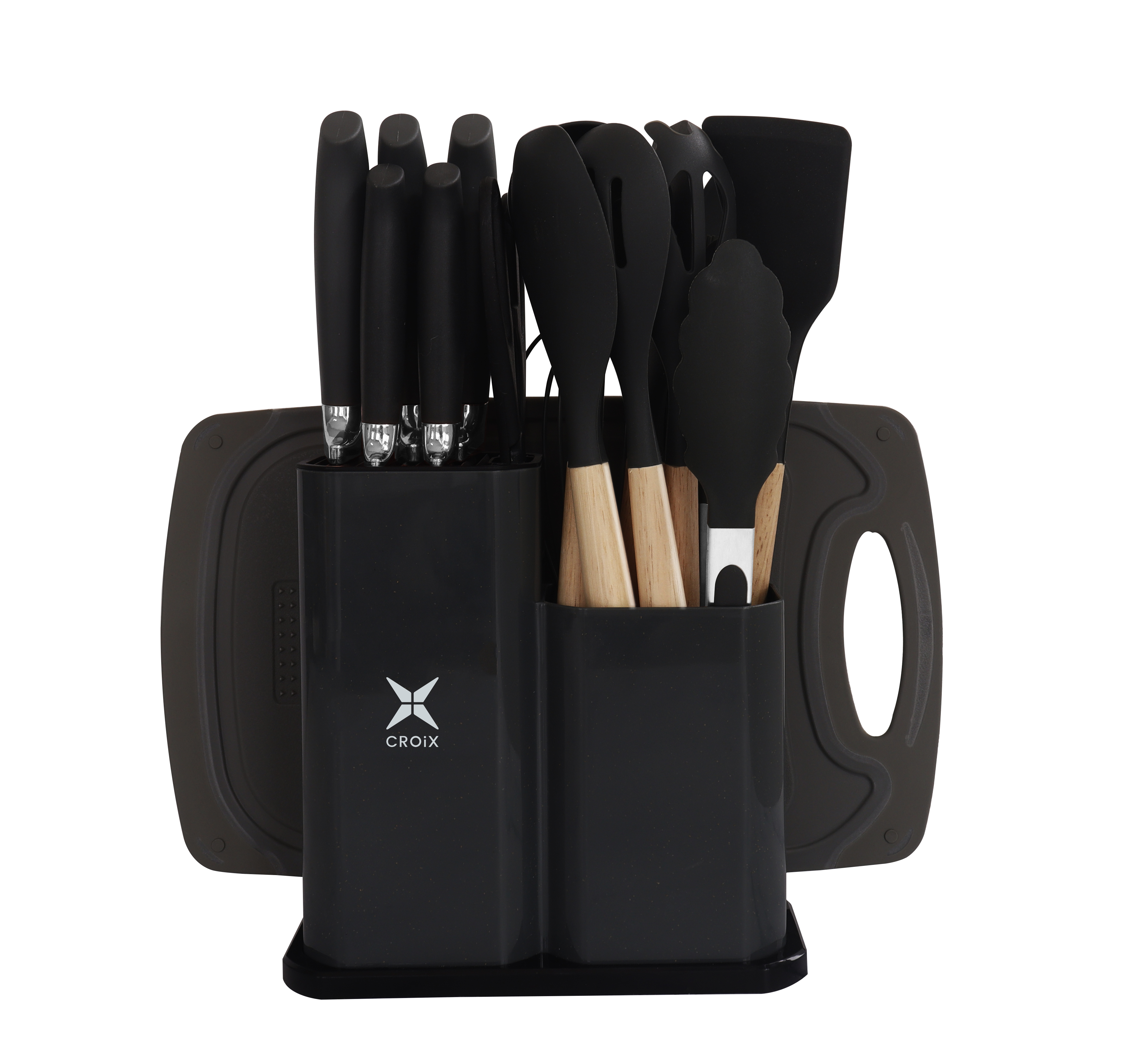 SET DE UTENSILIOS 19 PCS REDONDO CROIX SILICONA+MADERA NEGRO