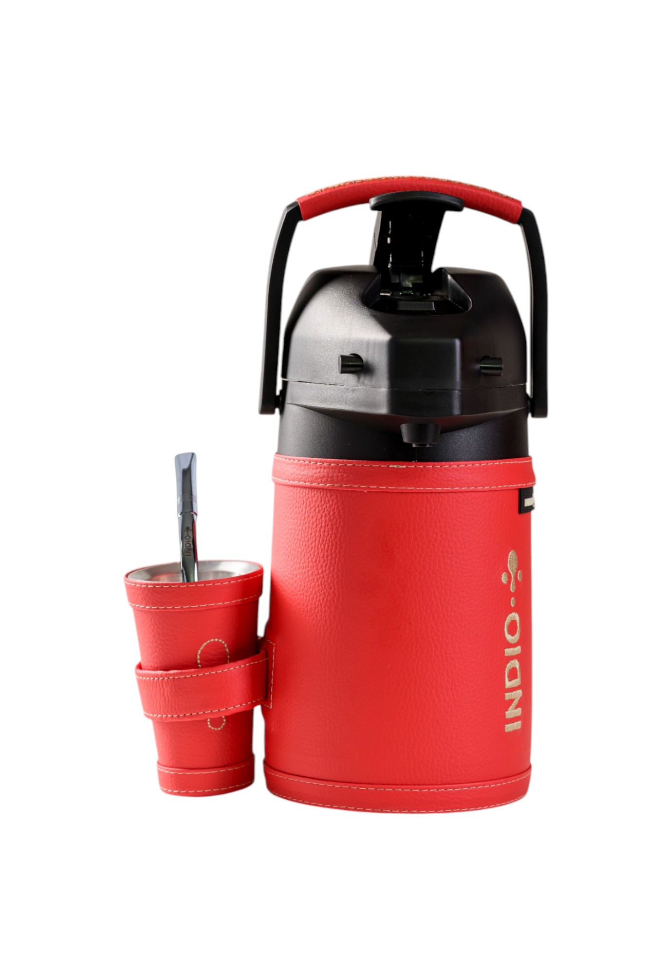 TERMO TERERE INDIO 1.9 LT FORRADO EN SIMIL CUERO PREMIUM ROJO