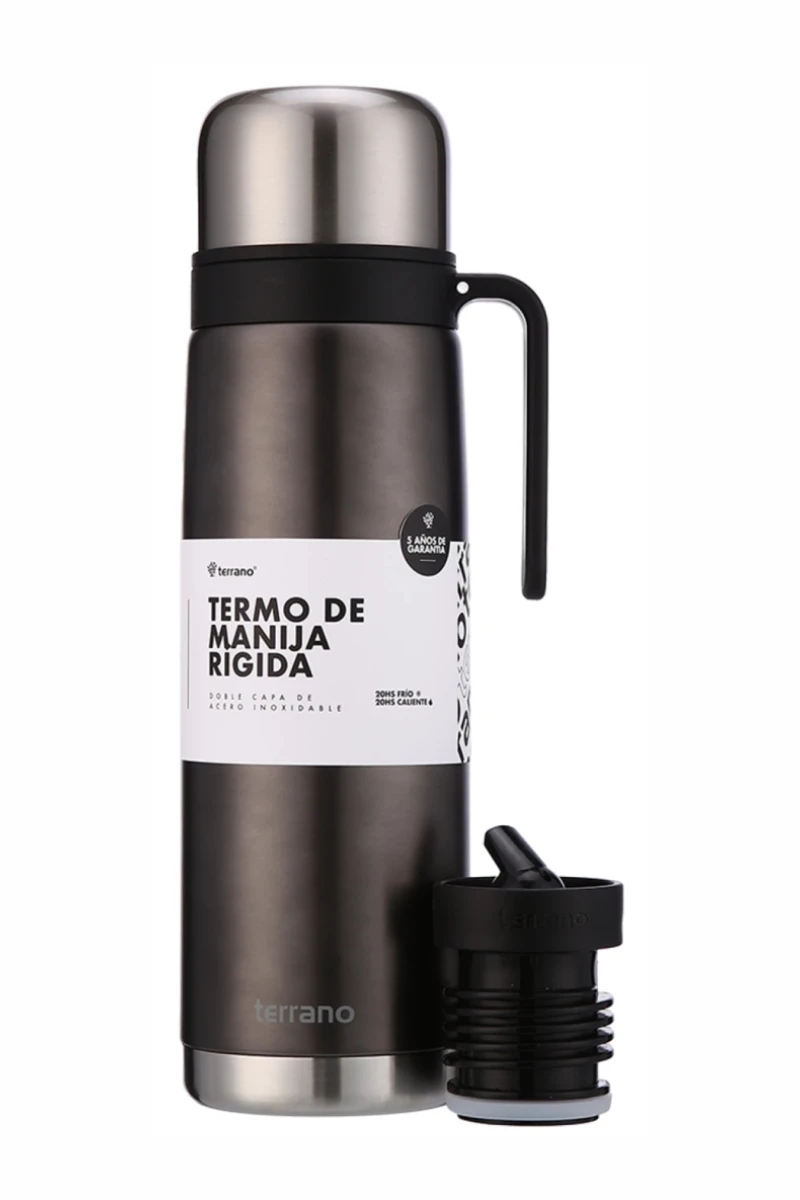 TERMO TERRANO MANIJA RIGIDA PREMIUN NEGRO METAL 1 LITRO