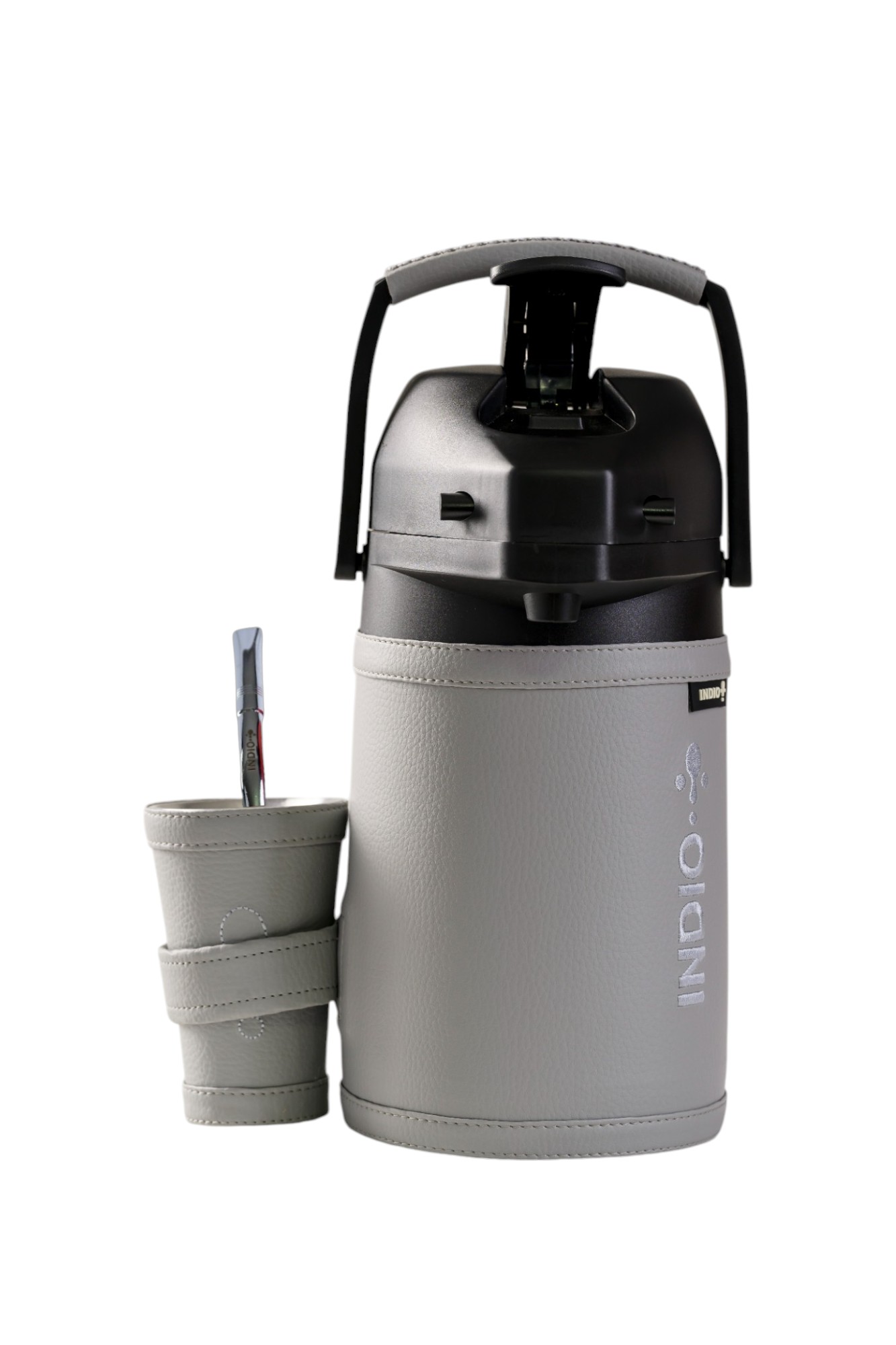 TERMO TERERE INDIO 1.9 LT FORRADO EN SIMIL CUERO PREMIUM GRIS
