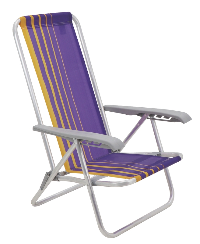 SILLA DE PLAYA TRAMONTINA BALI BAJA RECLINABLE DE ALUMINIO CON ASIENTO LILA Y AMARILLO - T929004