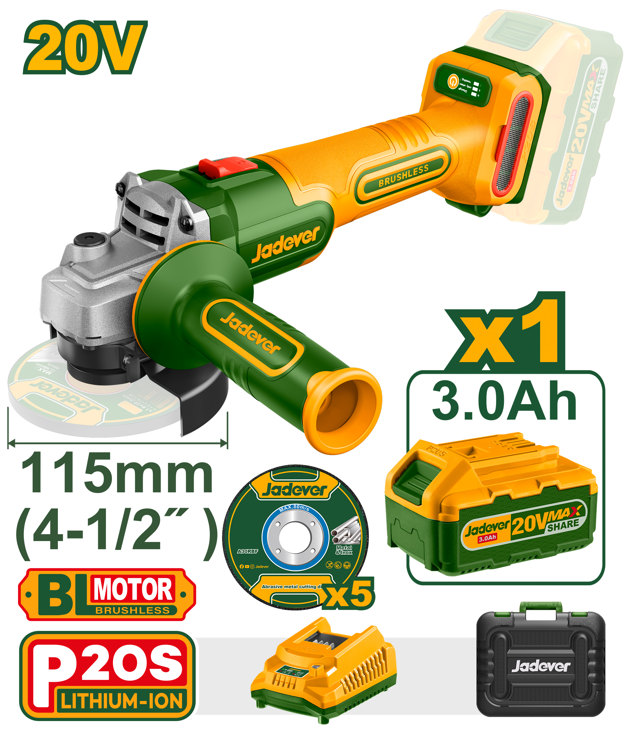 AMOLADORA A BATERIA BL JADEVER  115MM 20V C/M JDLAP522