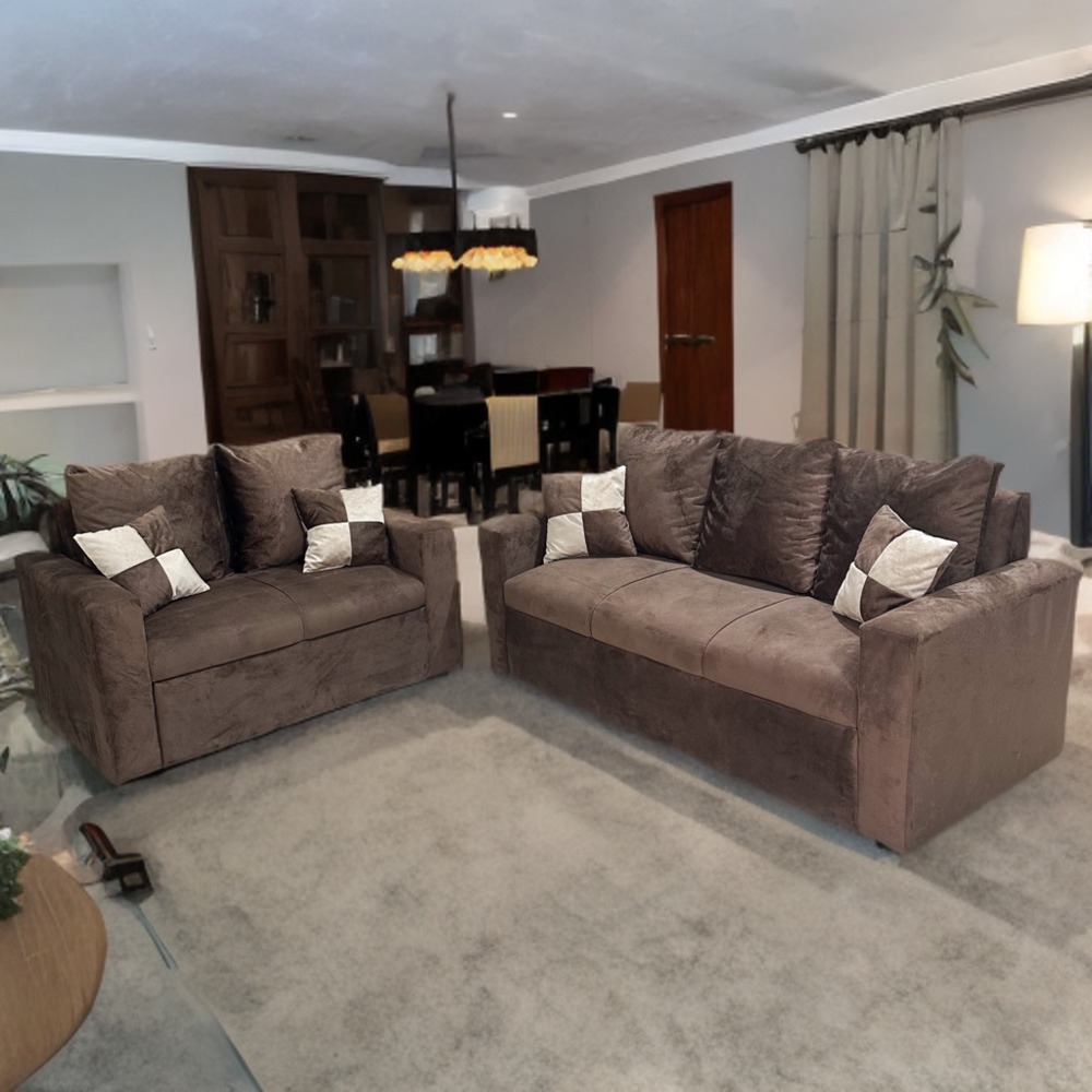 SOFA DEYMAR GOLD 3+2 LUEGARES MARRON + 4 ALMOHADAS
