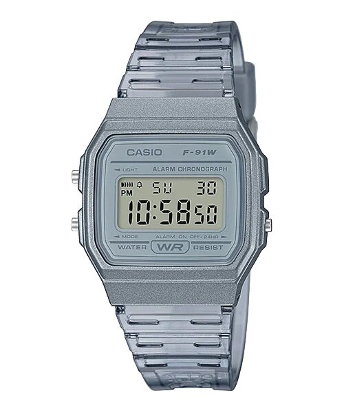 RELOJ CASIO CON MALLA DE CAUCHO GRIS TRANSLUCIDO F-91WS-8DF