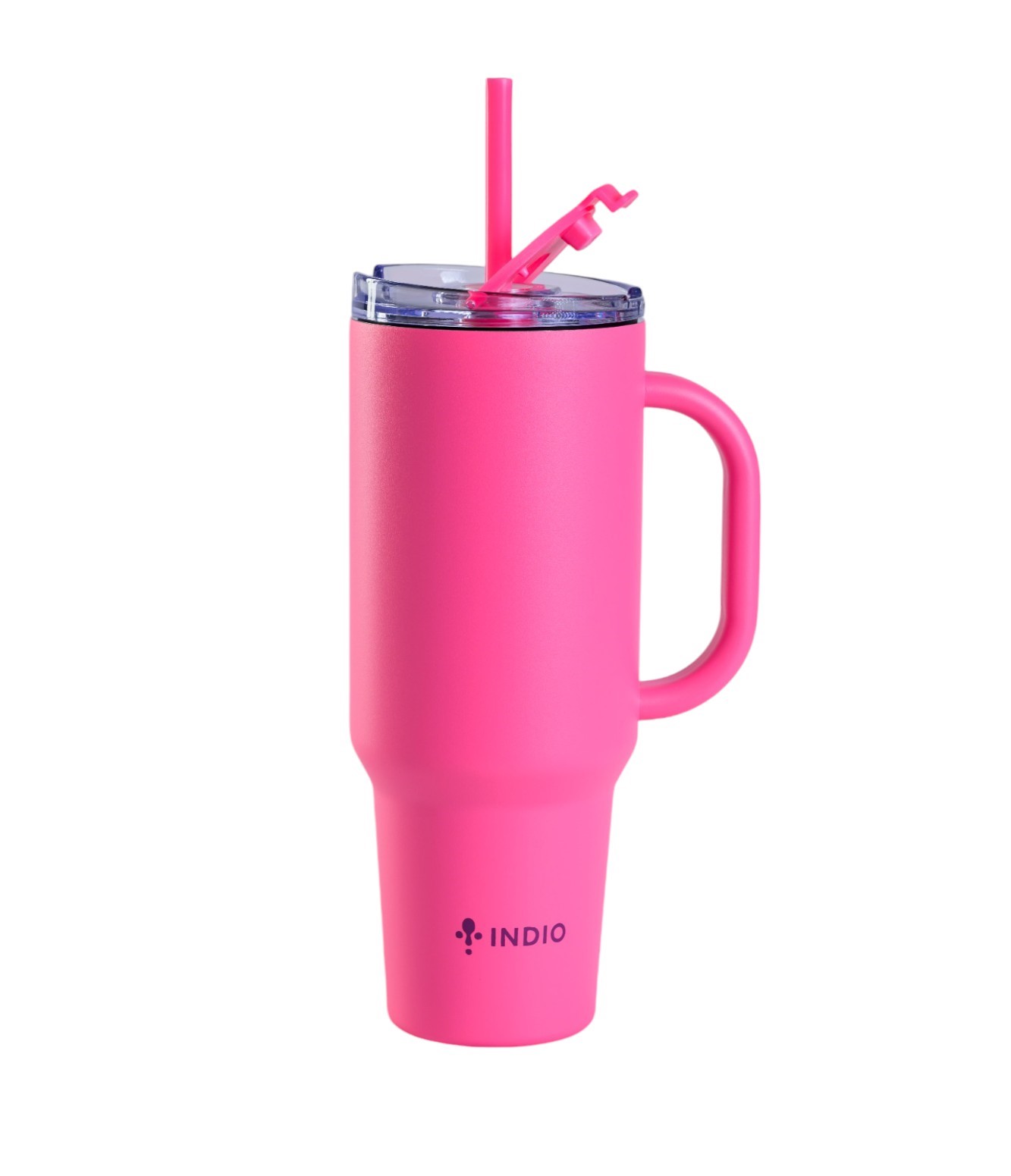 VASO TERMICO INDIO ACERO INOX VIAJERO FUCSIA C/ MANIJA Y PAJITA 1,1L