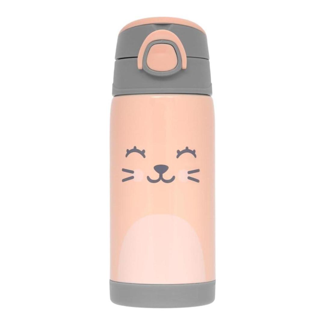BOTELLA TERMICA DE DOBLE PARED 400ML C/PAJITA C/DISEÑO GATITO CORAL BUB18062