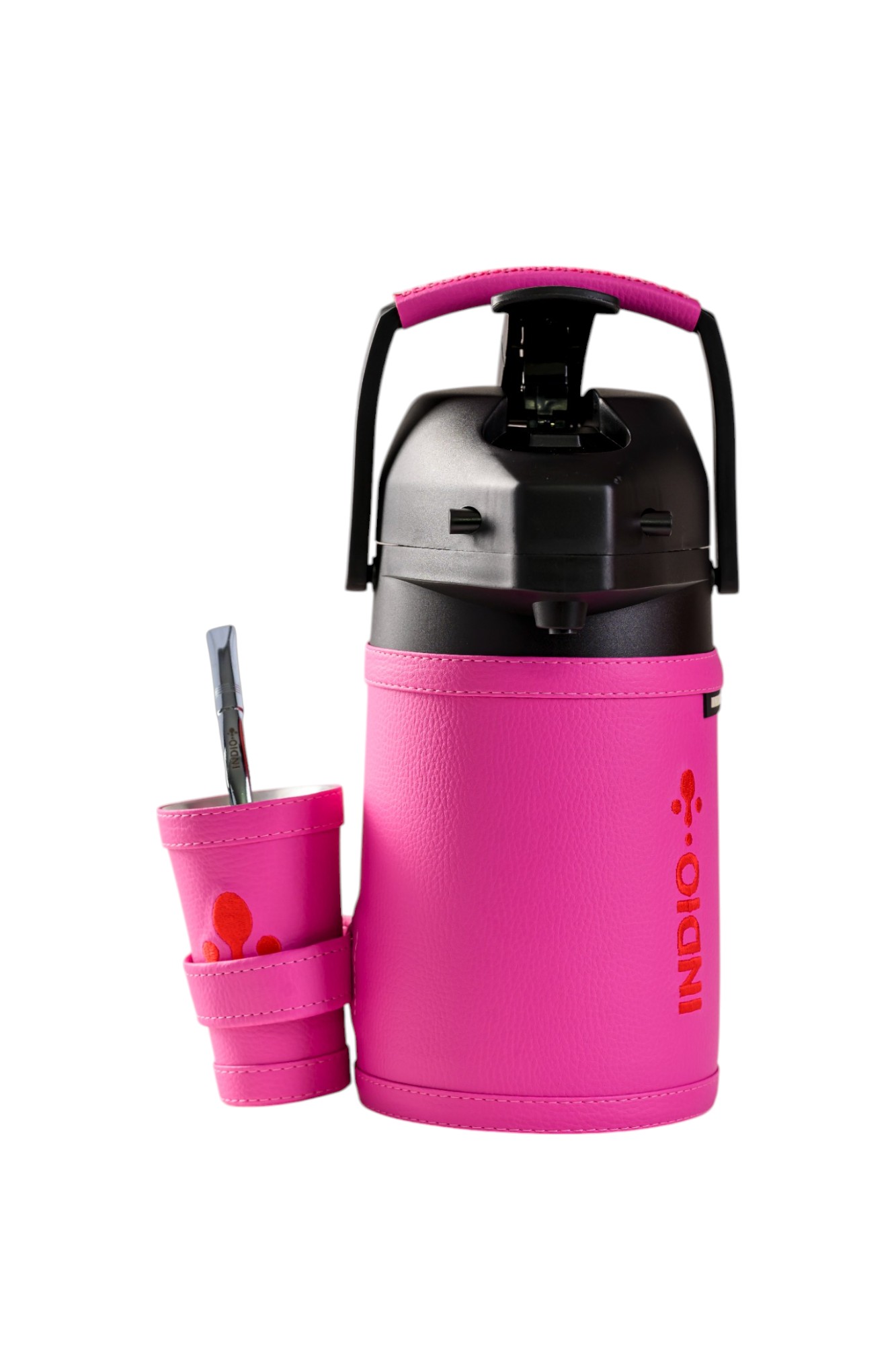 TERMO TERERE INDIO 1.9 LT FORRADO EN SIMIL CUERO PREMIUM FUCSIA