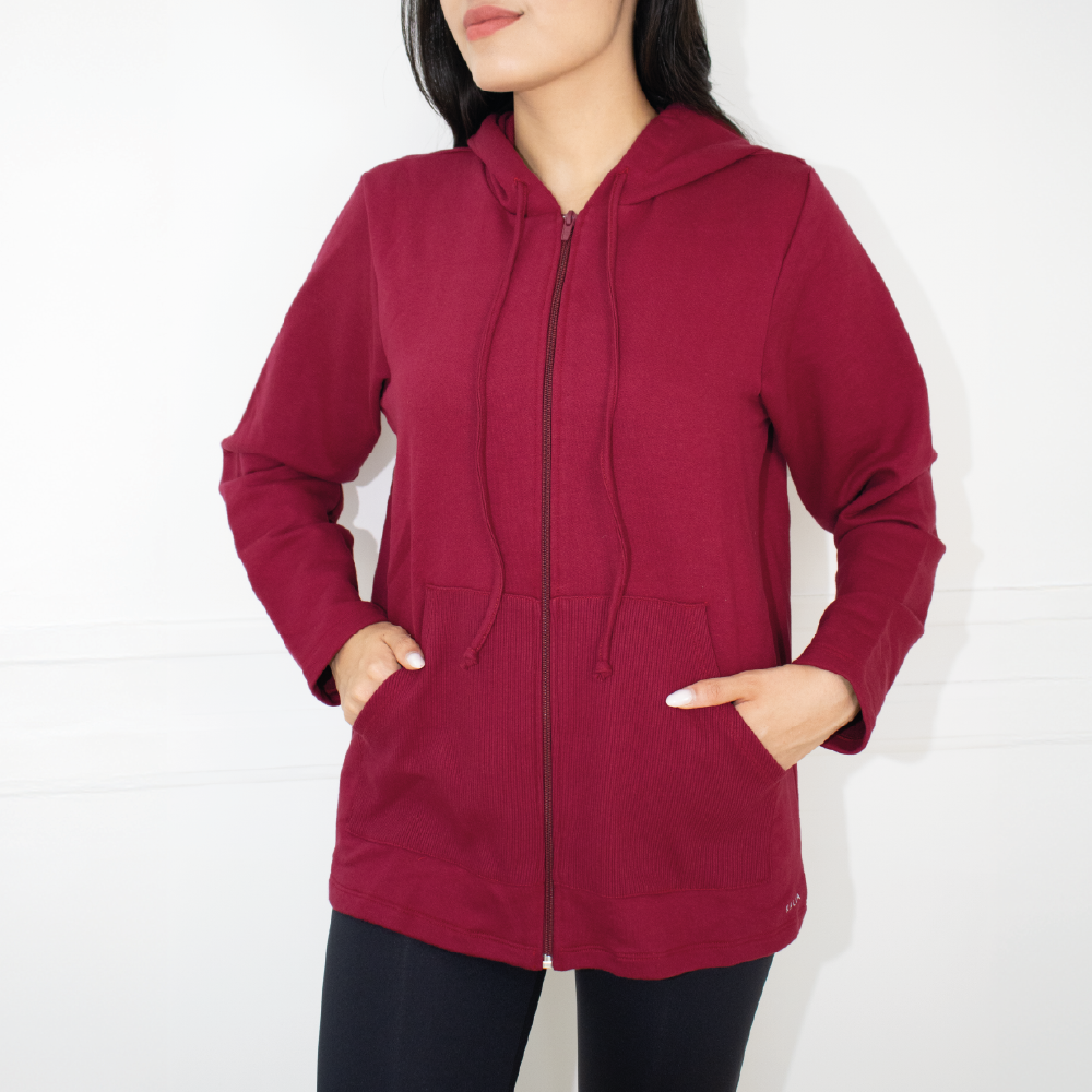 CAMPERA KALUA DE MOLETON CON BOLSILLO Y CAPUCHA VINO TALLE G REF G202