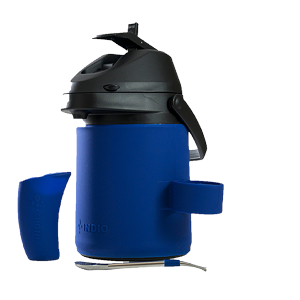 TERMO TERERE INDIO 2.5LTS. ACERO INOX SILICONA SKIN AZUL MARINO + GUAMPA + BOMBILLA INOX