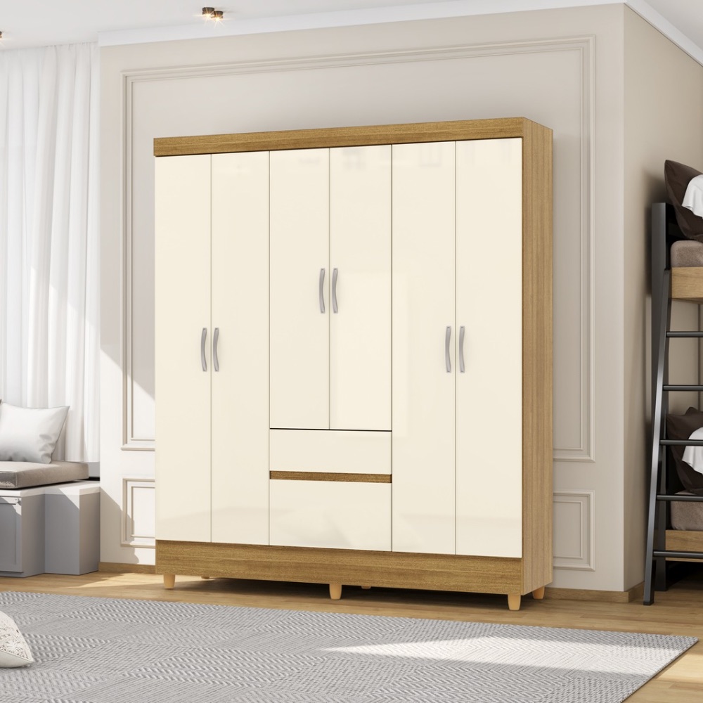 ROPERO MOVELMAX ENZO 6 PUERTAS 2 CAJONES NATURE/CHAMPAGNE 