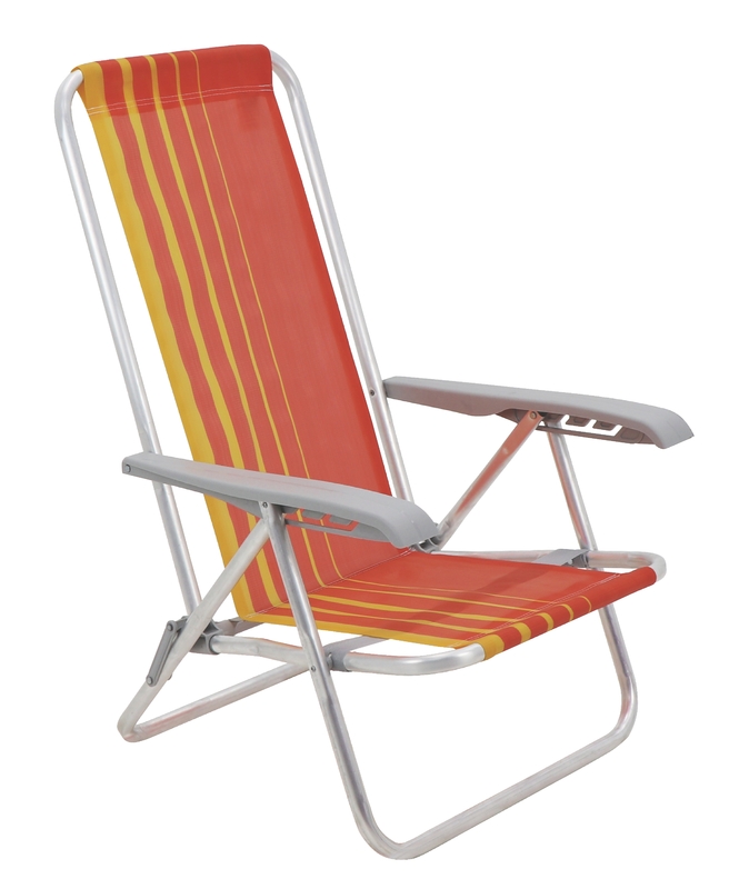 SILLA DE PLAYA TRAMONTINA BALI BAJA RECLINABLE DE ALUMINIO CON ASIENTO NARANJA Y AMARILLO - T929002