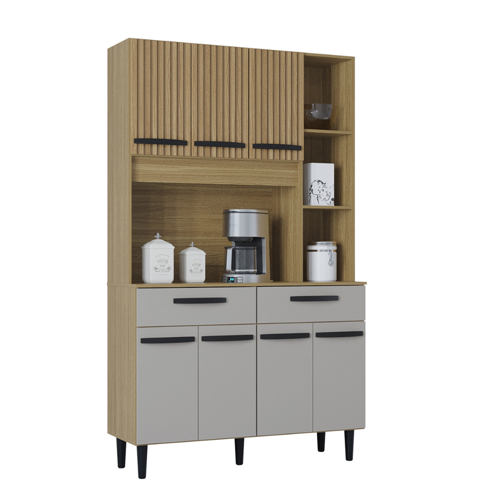 KIT DE COCINA MALU 7 PUERTAS MOVELMAX DAMASCO RIPADO/OFF WHITE