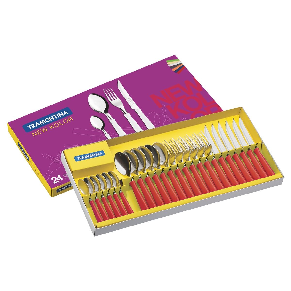 JUEGO DE CUBIERTOS NKL TRAMONTINA ROJO 24PZ T23198X