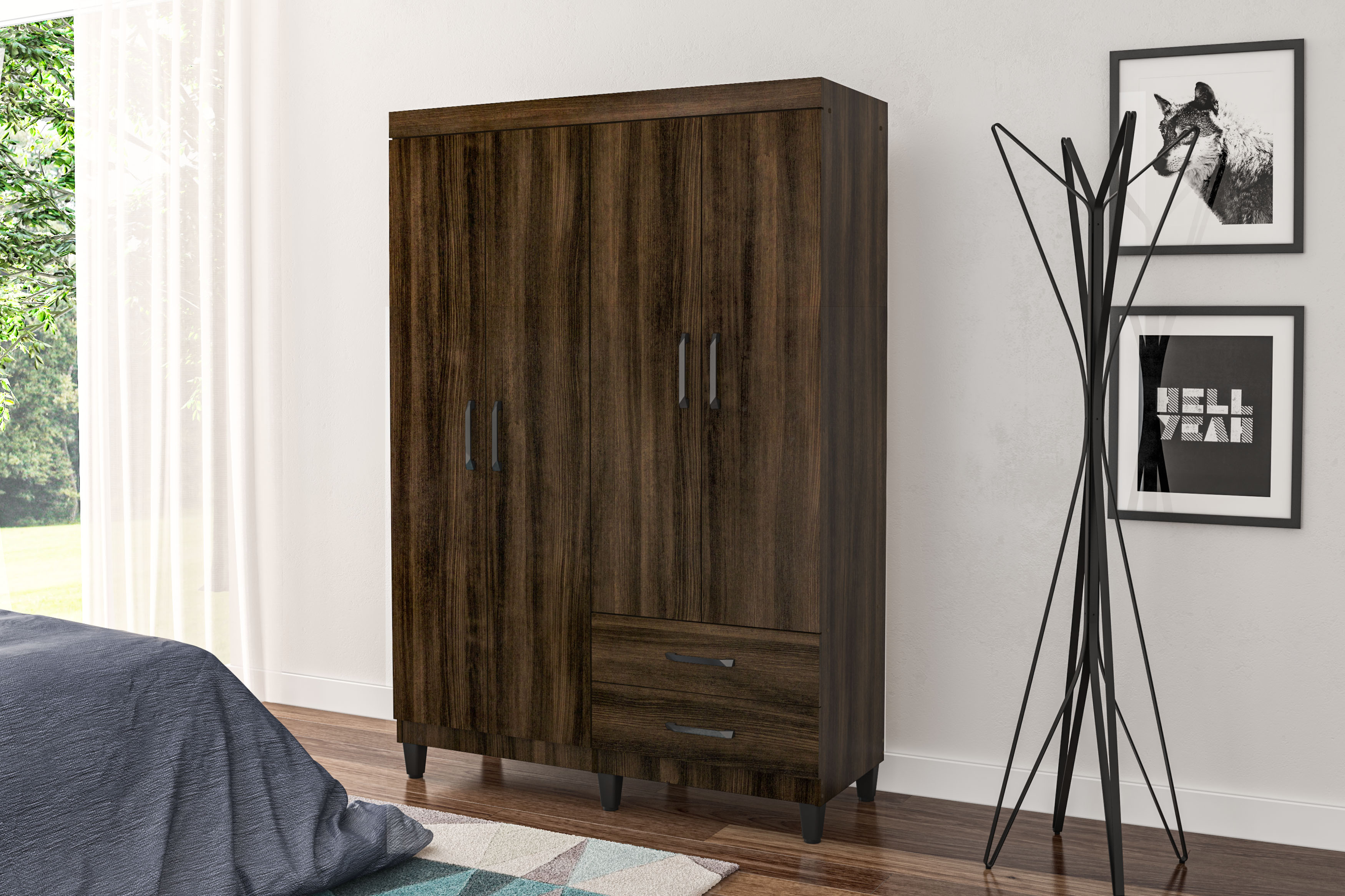 ROPERO ANHEMBI POLITORNO MARRON OSCURO 4 PUERTAS 2 CAJONES 200071 11567