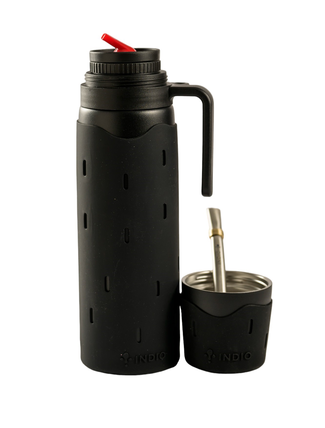TERMO MATERO INDIO SKIN NEGRO 1 LITRO + GUAMPA + BOMBILLA ACERO INOXIDABLE