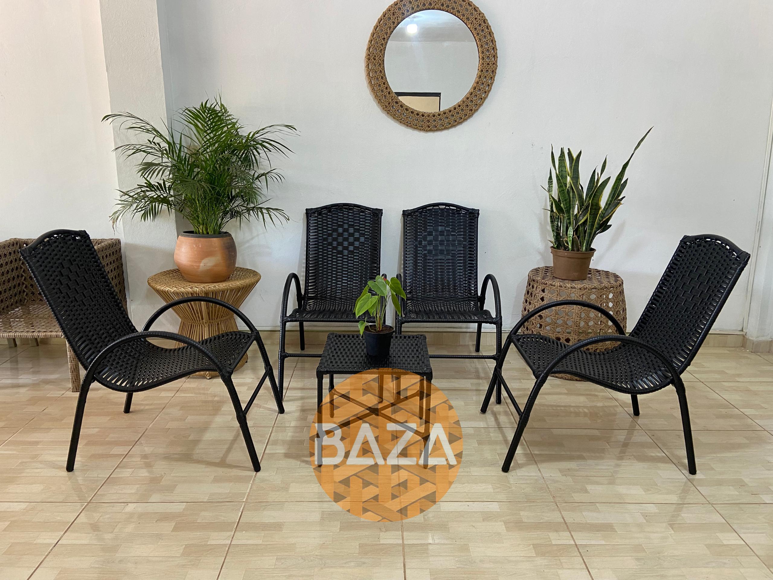JUEGO DE SILLON RATTAN BAZA ELIANA 4 INDIVIDUALES + MESITA NEGRO