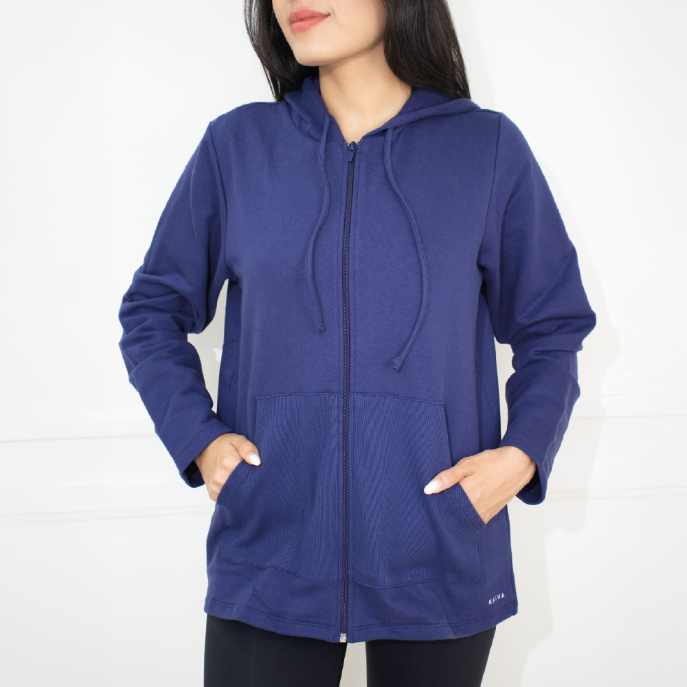 CAMPERA DE MOLETON CON BOLSILLO Y CAPUCHA KALUA COLOR AZUL TALLE P REF G202