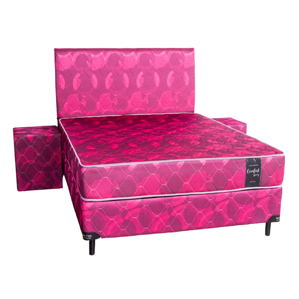 CAMA COMPLETA COMPLETO COMFORT SPRING BORDO BASE + COLCHON + CABECERA + PUFF NEOFLEX 140X190X25