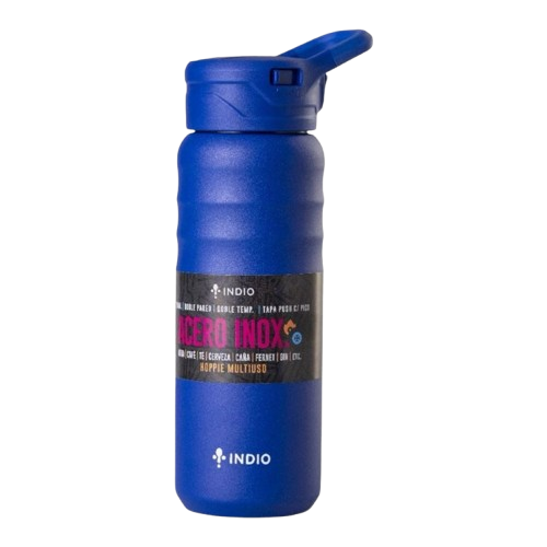 BOTELLA INDIO AZUL 710ML ACERO INOX. TAPA PUSH C/ PICO 