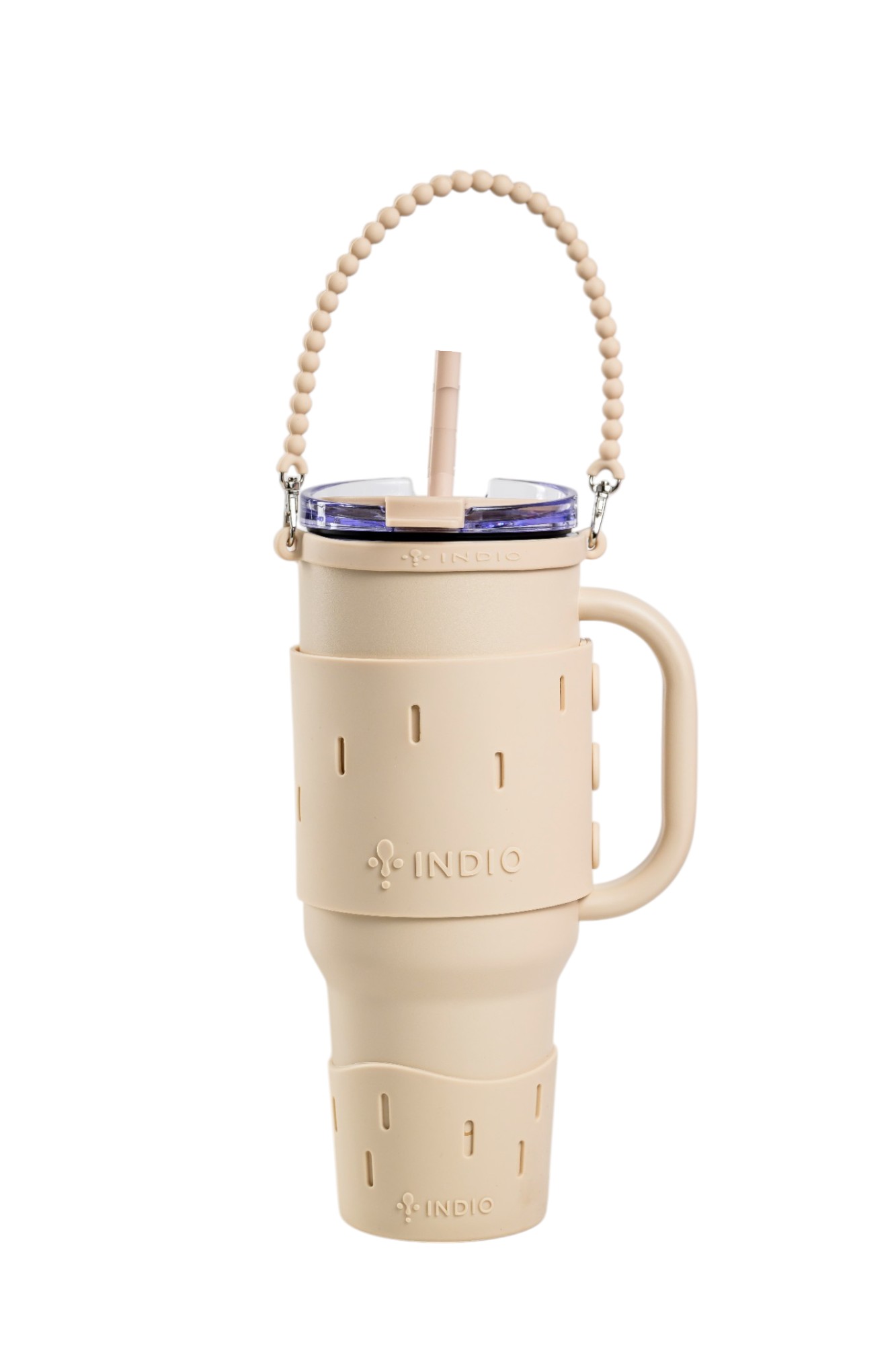 VASO VIAJERO INDIO CREMA ACERO INOX CON SKIN, MANIJA Y PAJITA 1,1L 