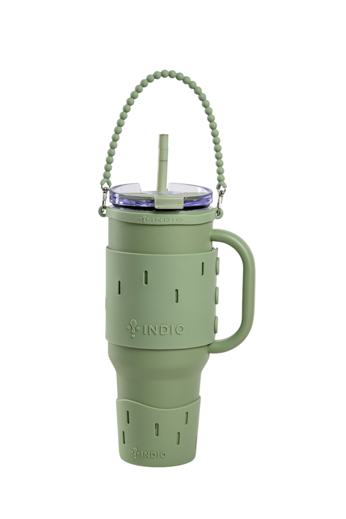 VASO VIAJERO INDIO VERDE ACERO INOX CON SKIN, MANIJA Y PAJITA 1,1L 