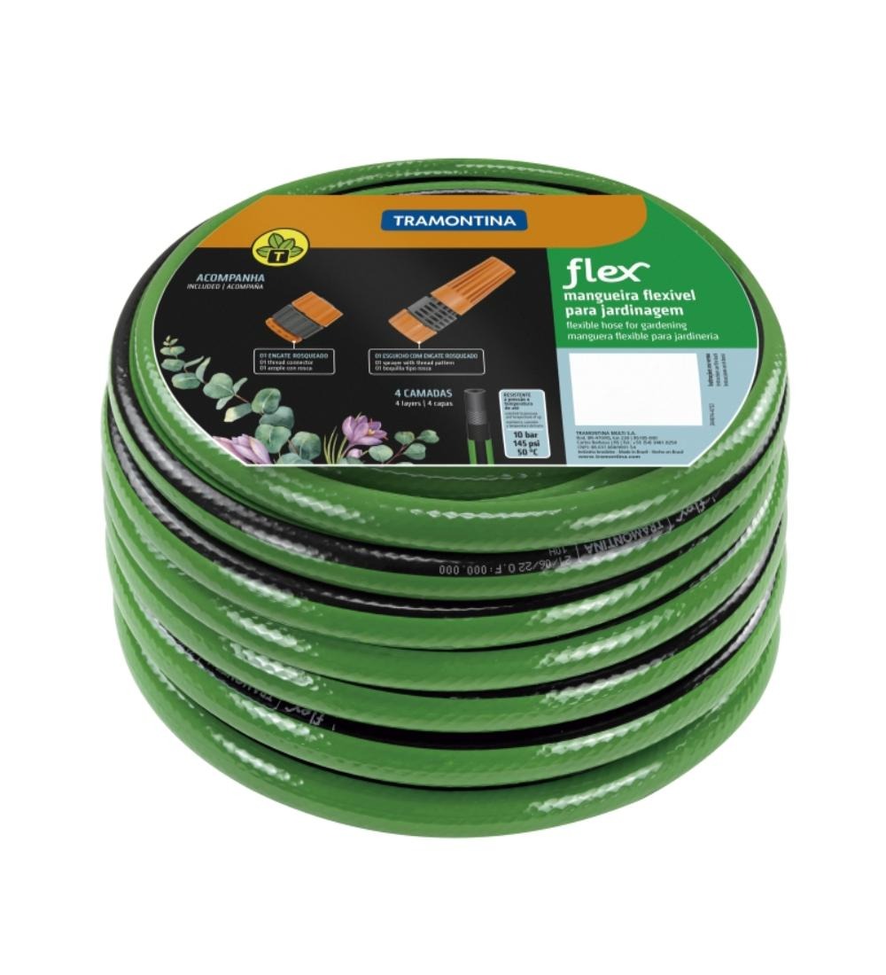 KIT MANGUERA FLEX COLOR VERDE CON FRANJA NEGRA TRAMONTINA 10M 9598521