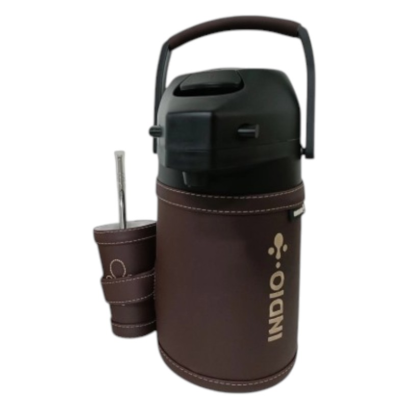 TERMO TERERE INDIO 1.9 LT FORRADO EN SIMIL CUERO PREMIUM MARRON CHOCOLATE 